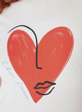T-Shirt Naf Naf Coração Bege para Mulher