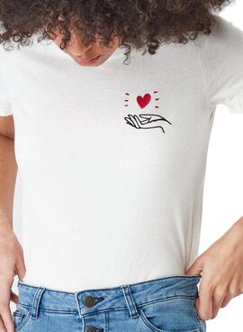 T-Shirt Naf Naf Mão Coração Bege para Mulher