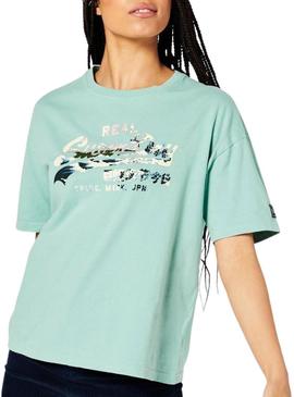 T-Shirt Superdry Vintage Narrative Verde Mulher