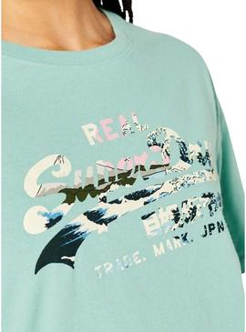 T-Shirt Superdry Vintage Narrative Verde Mulher