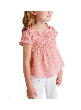 Blusa Mayoral Seersucker Impresso Rosa para Menina