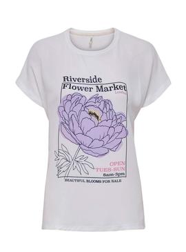 T-Shirt Only Flora Market  Branco para Mulher