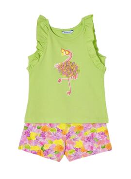 Set Mayoral Short Flamingo Verde para Menina