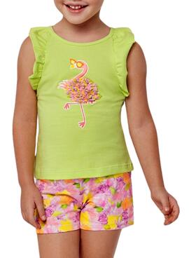 Set Mayoral Short Flamingo Verde para Menina