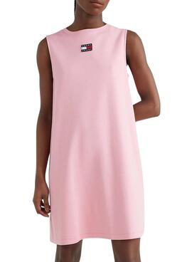 Vestido Tommy Jeans Badge Tank Rosa Para Mulher