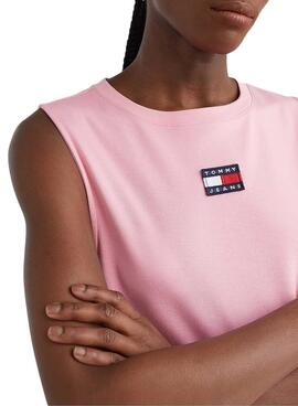 Vestido Tommy Jeans Badge Tank Rosa Para Mulher