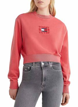 Sweat Tommy Jeans Crop Rosa Atemporal Para Mulher