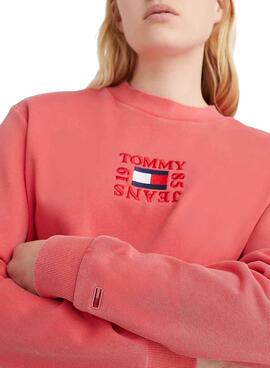 Sweat Tommy Jeans Crop Rosa Atemporal Para Mulher