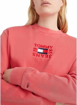 Sweat Tommy Jeans Crop Rosa Atemporal Para Mulher