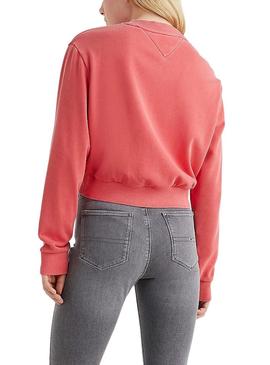 Sweat Tommy Jeans Crop Rosa Atemporal Para Mulher