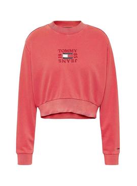 Sweat Tommy Jeans Crop Rosa Atemporal Para Mulher