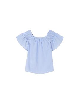 Blusa Mayoral Favo de Mel Azul Para Menina