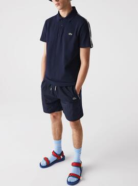 Polo Lacoste Regular Listras Azul Marinho para Homem