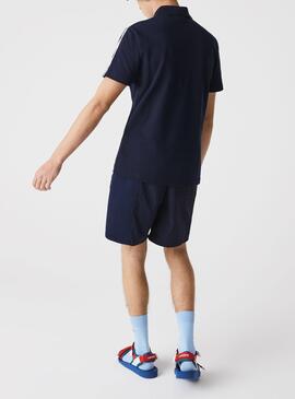 Polo Lacoste Regular Listras Azul Marinho para Homem