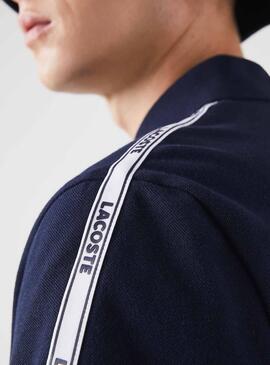 Polo Lacoste Regular Listras Azul Marinho para Homem
