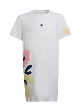 T-Shirt Vestido Adidas Flor Rosa Branco Menina