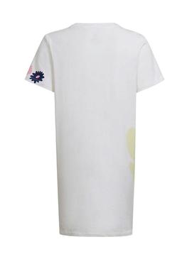 T-Shirt Vestido Adidas Flor Rosa Branco Menina