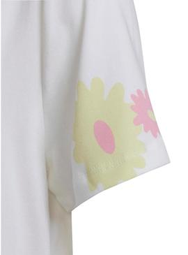 T-Shirt Vestido Adidas Flor Rosa Branco Menina