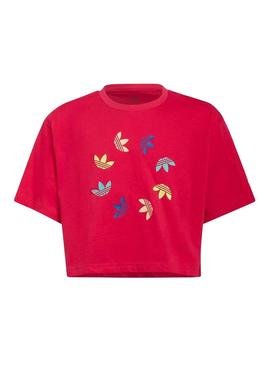 T-Shirt Adidas Cropped Anel Trifólio Rosa Menina