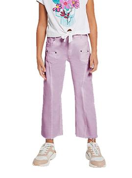 Calça Mayoral Cropped Lilás Sarja Para Menina