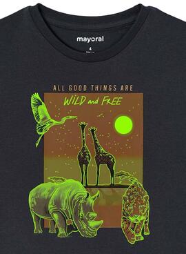 T-Shirt Mayoral Animais Preto Para Menino