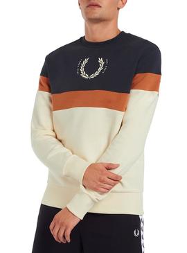 Sweat Fred Perry Print Block Bege Para Homem