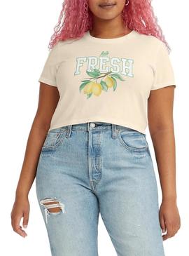 T-Shirt Levis Jordie Crop Limones Rosa Para Mulher