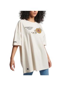 T-Shirt Superdry Vintage Collegiate Bege Mulher