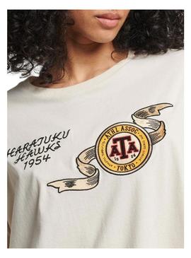 T-Shirt Superdry Vintage Collegiate Bege Mulher