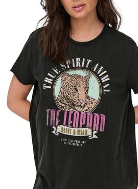Vestido Only Lucy Animal Leopard Preto para Mulher