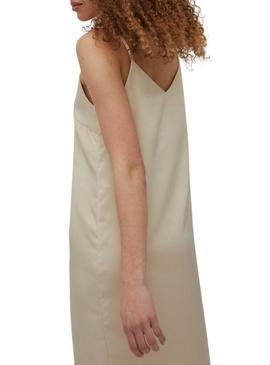 Vestido Vila Viamazed Strap Bege para Mulher