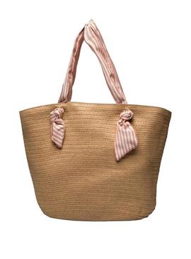 Saco Pieces Villa Shopper Camel Rosa para Mulher