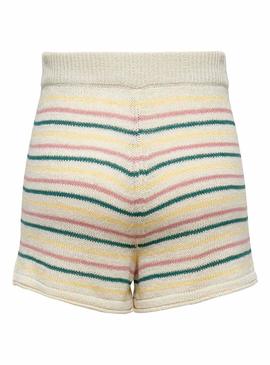 Short Only Fricca Listras Bege Multi para Mulher