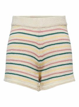Short Only Fricca Listras Bege Multi para Mulher