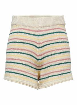 Short Only Fricca Listras Bege Multi para Mulher