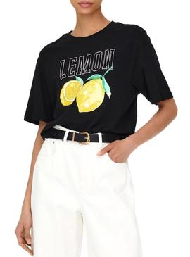 T-Shirt Only Estampado De Frutas Preto Mulher