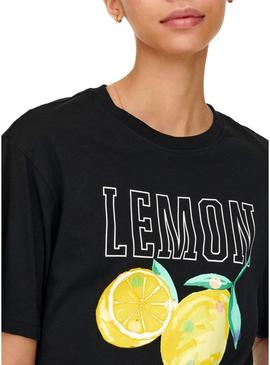 T-Shirt Only Estampado De Frutas Preto Mulher
