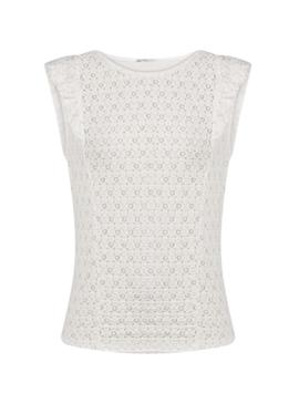 Top Naf Naf Sent Calado Branco para Mulher