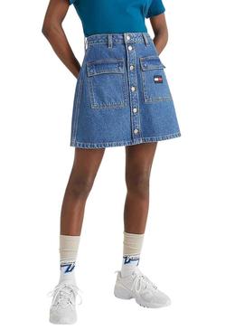 Saia Tommy Jeans Badge Bordada Azul para Mulher