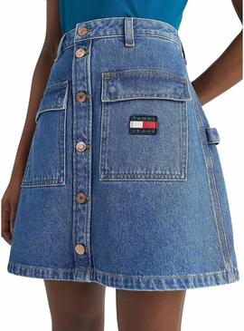 Saia Tommy Jeans Badge Bordada Azul para Mulher