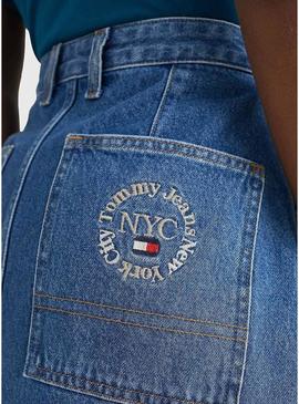 Saia Tommy Jeans Badge Bordada Azul para Mulher