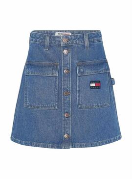 Saia Tommy Jeans Badge Bordada Azul para Mulher