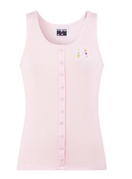 T-Shirt Naf Naf Canelada Sem Mangas Rosa para Mulher