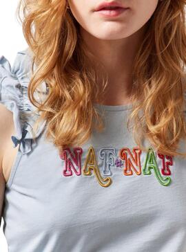 T-Shirt Naf Naf Sent Ruffles Azul para Mulher