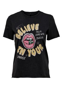 T-Shirt Only Lucy Believe Preto para Mulher