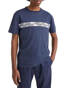 T-Shirt Tommy Jeans Com Inscrição Marinha Homem