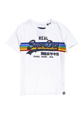 T-Shirt Superdry Retro Logo Rainbow Branca Mulher 