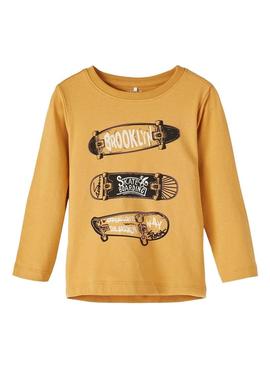 T-Shirt Name It Lafun Skate Amarelo para Menino