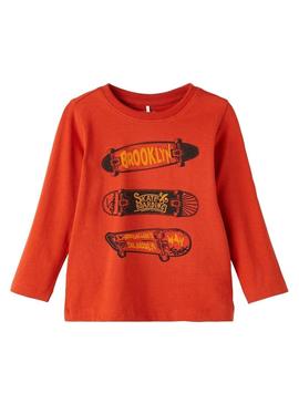 T-Shirt Name It Skate liso Vermelho para Menino