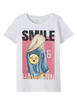 T-Shirt Name It Jase Happy Branco para Menina